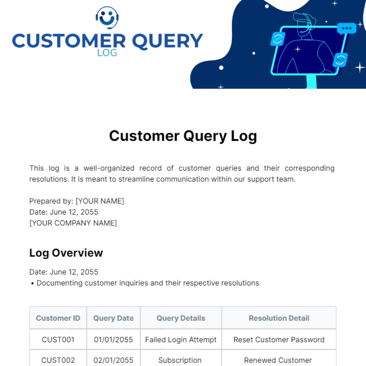 Free Customer Query Log