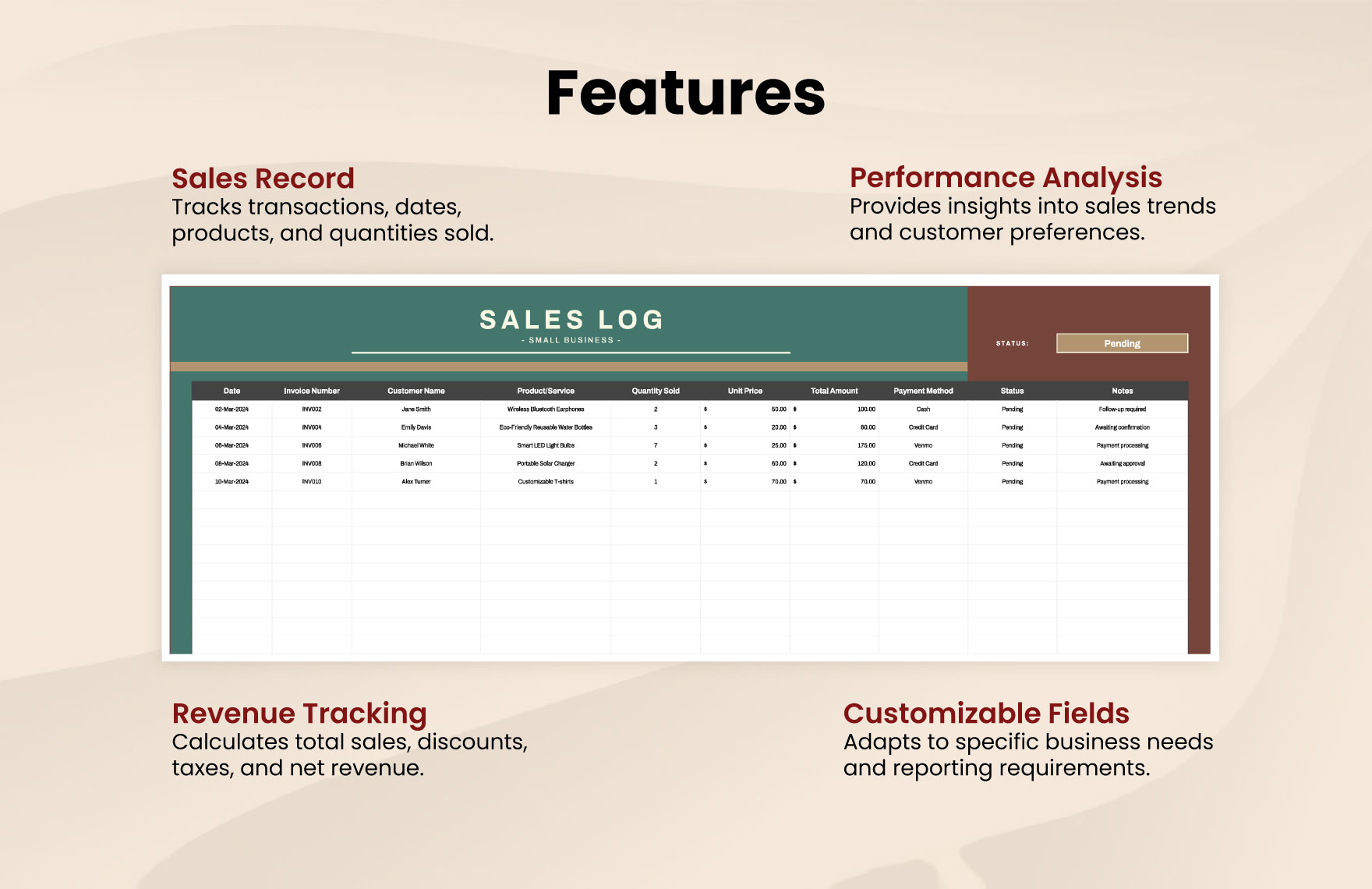 Small Business Sales Log Template