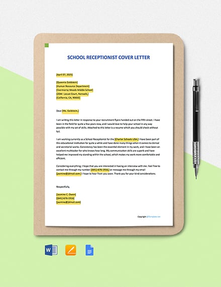 School Receptionist Cover Letter