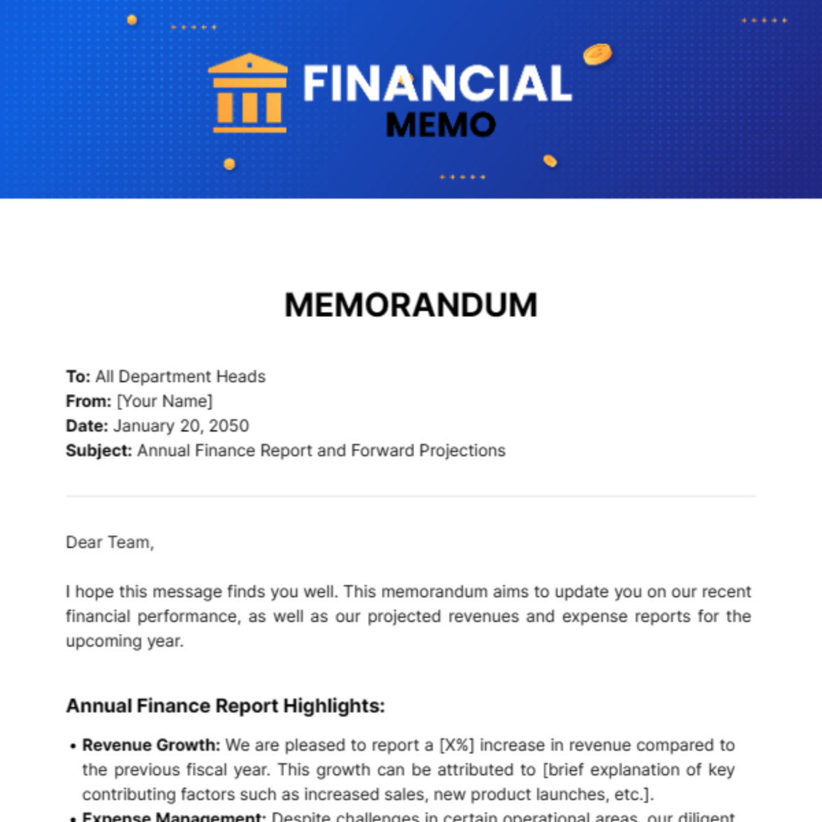 Free Financial Memorandum