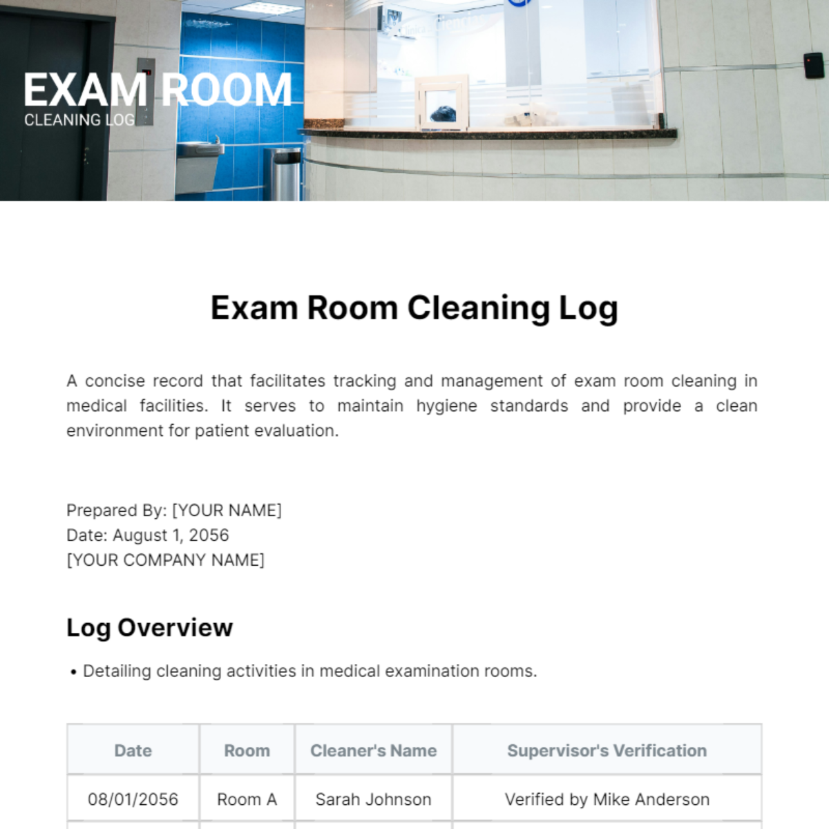 Exam Room Cleaning Log Template