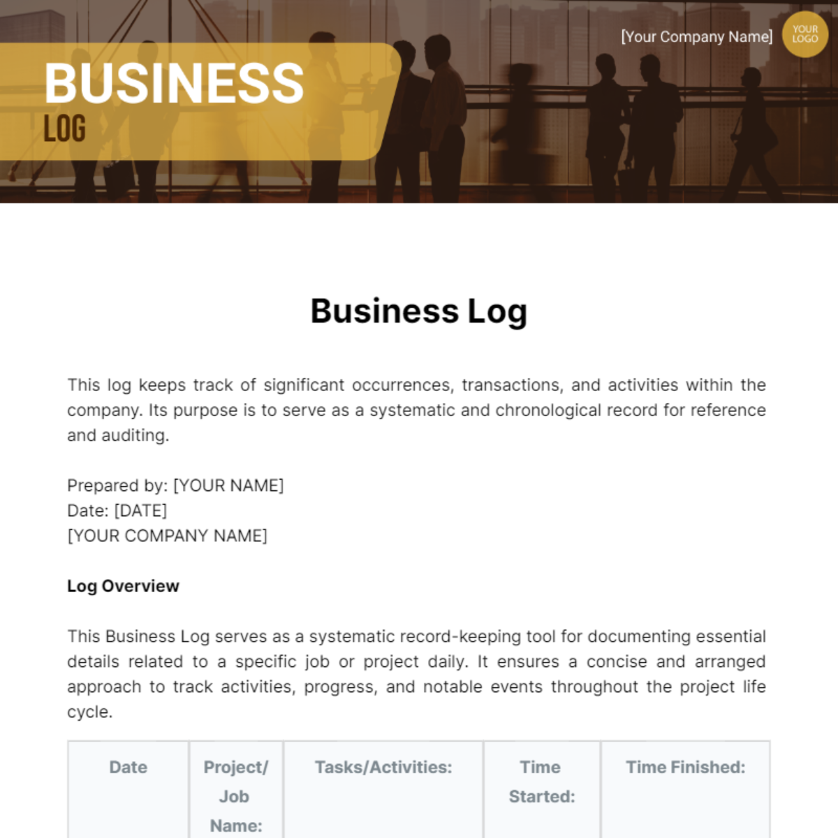 Free Business Log Template