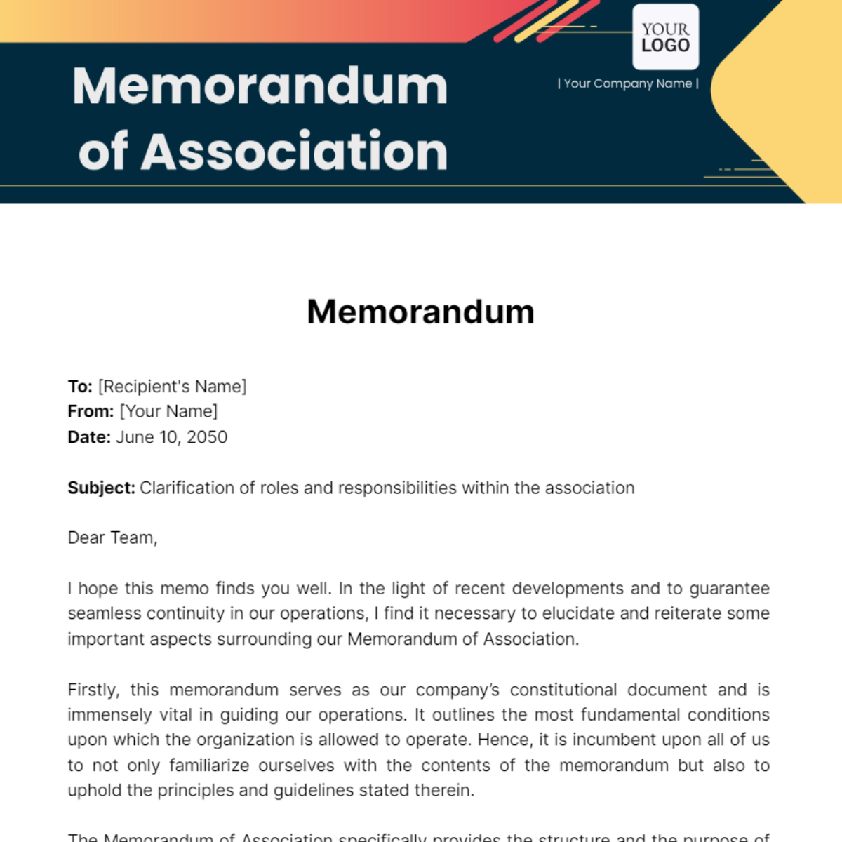 Free Memorandum of Association