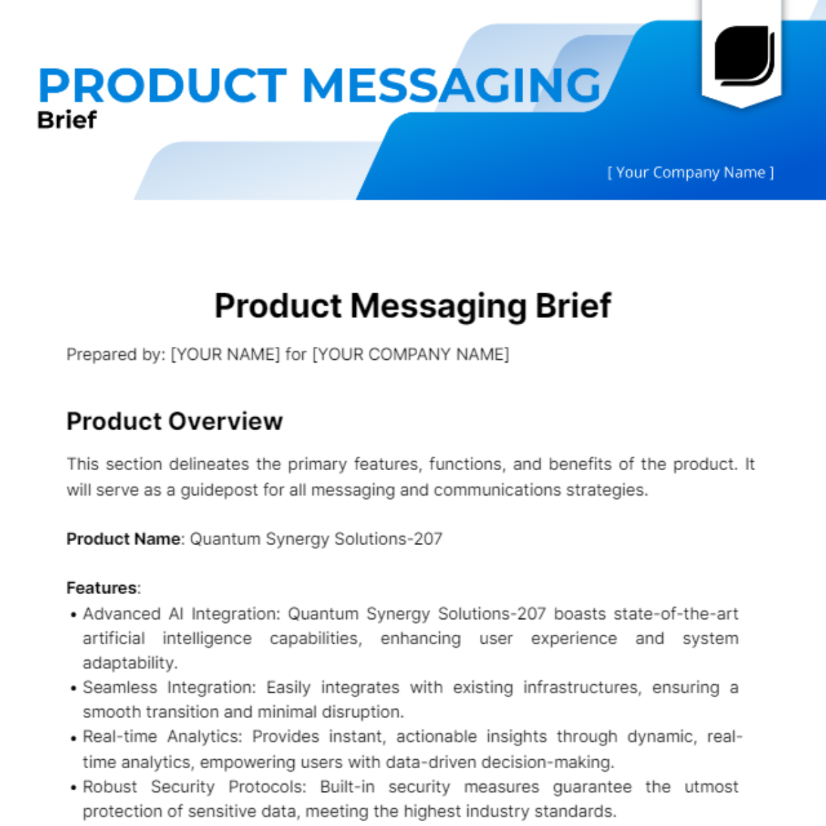 Product Messaging Brief Template - Edit Online & Download