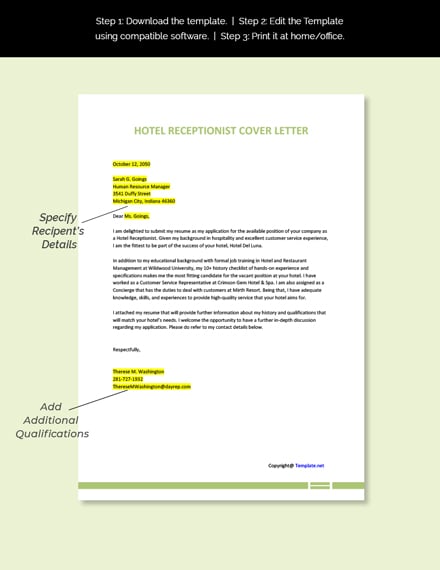 cover letter of hotel receptionist