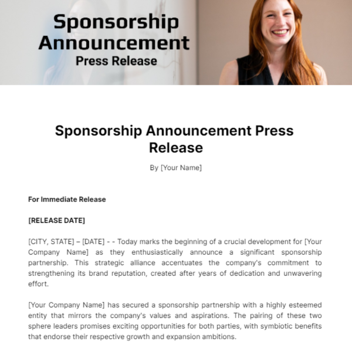 Sponsorship Announcement Press Release Template