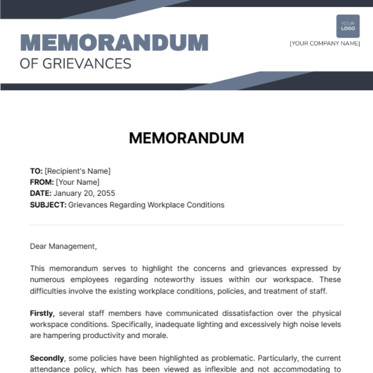 Free Memorandum of Grievances