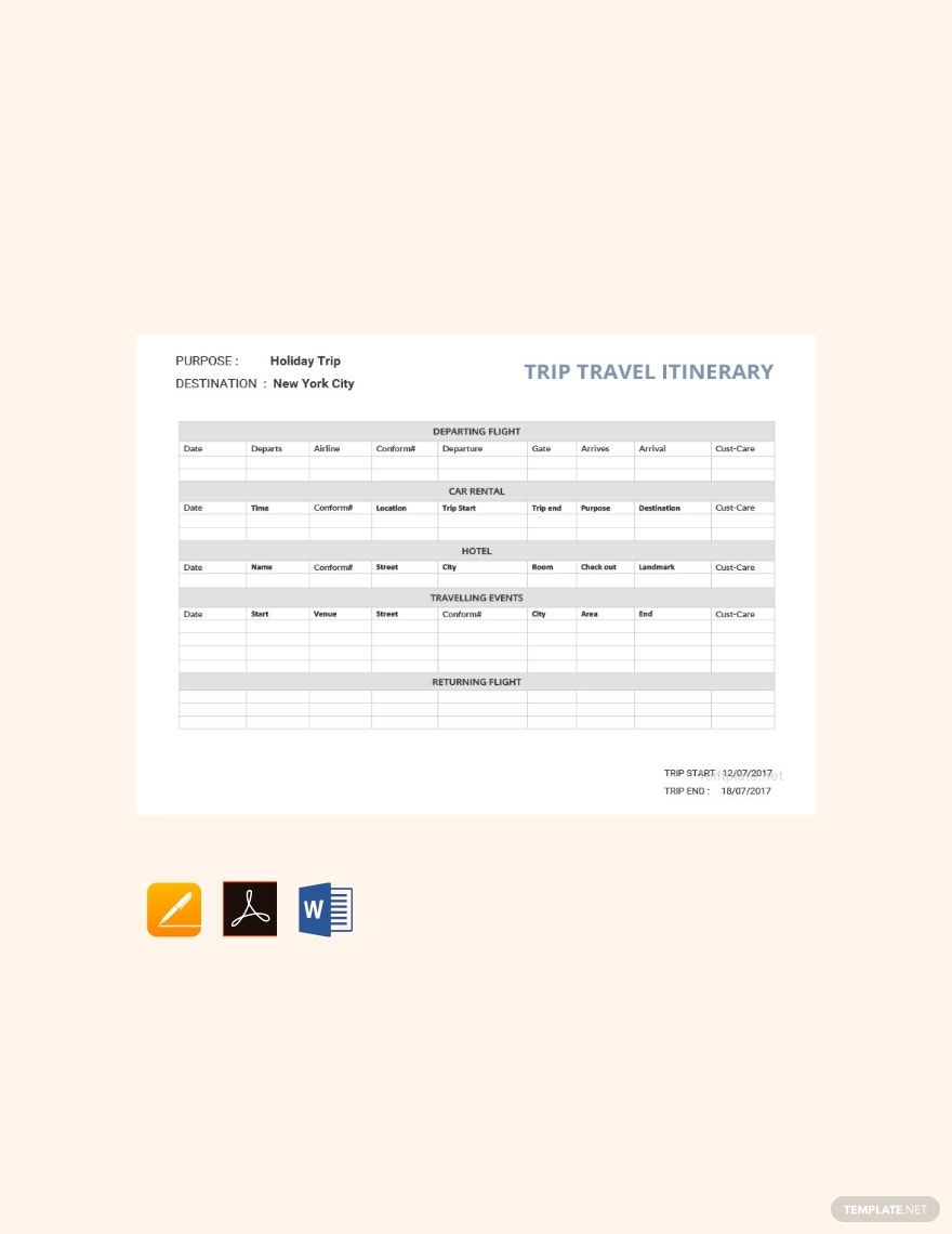 Blank Travel Itinerary Template Google Docs, Word