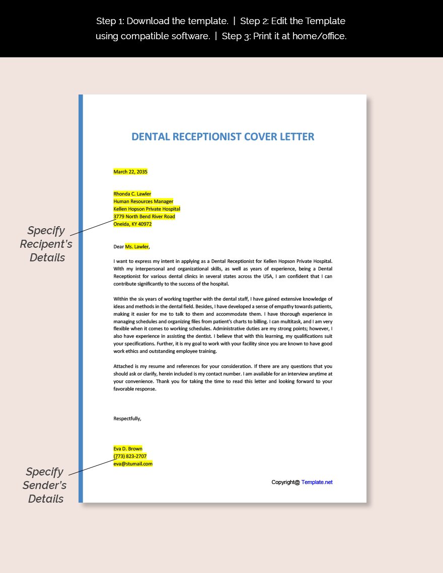 cover letter for a dental receptionist with no experience