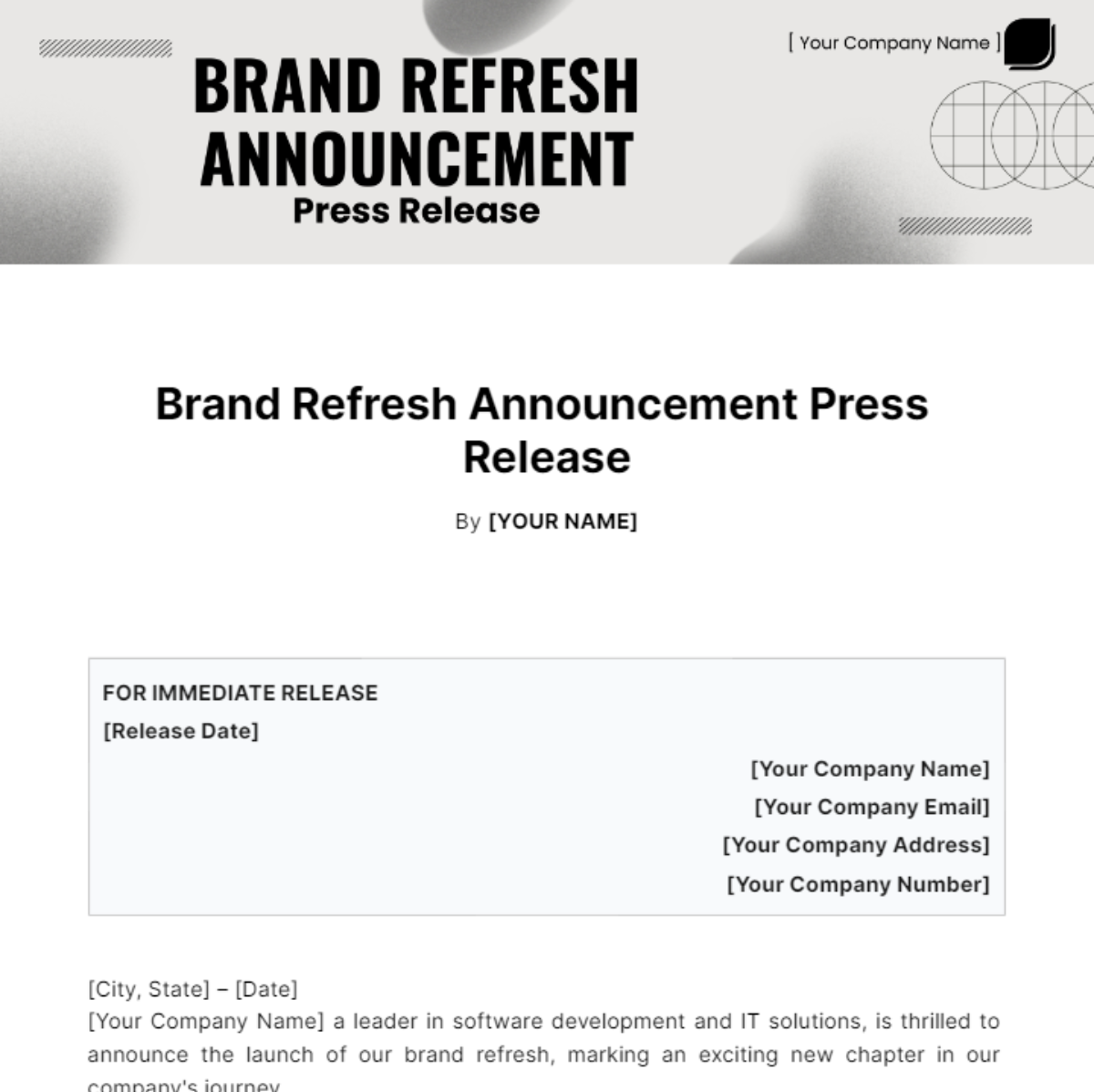 Brand Refresh Announcement Press Release Template