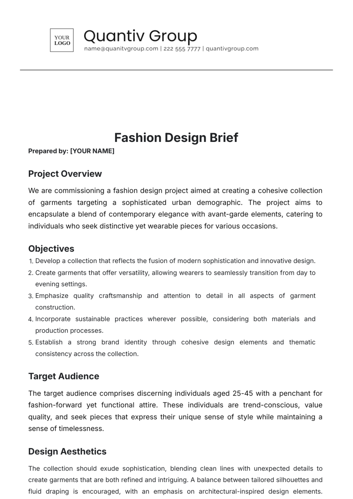 Fashion Design Brief Template - Edit Online & Download