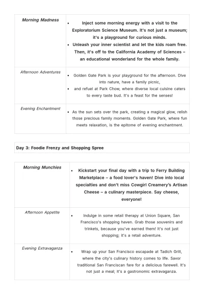 Free 3 Day San Francisco Family Itinerary Template to Edit Online