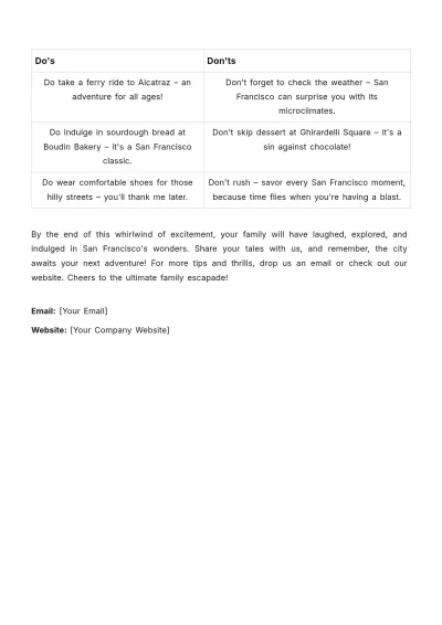 Free 3 Day San Francisco Family Itinerary Template to Edit Online