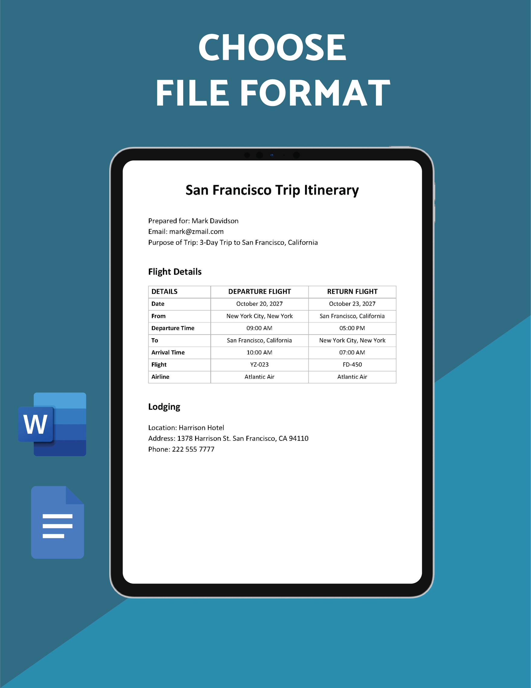 Simple Trip Itinerary Template