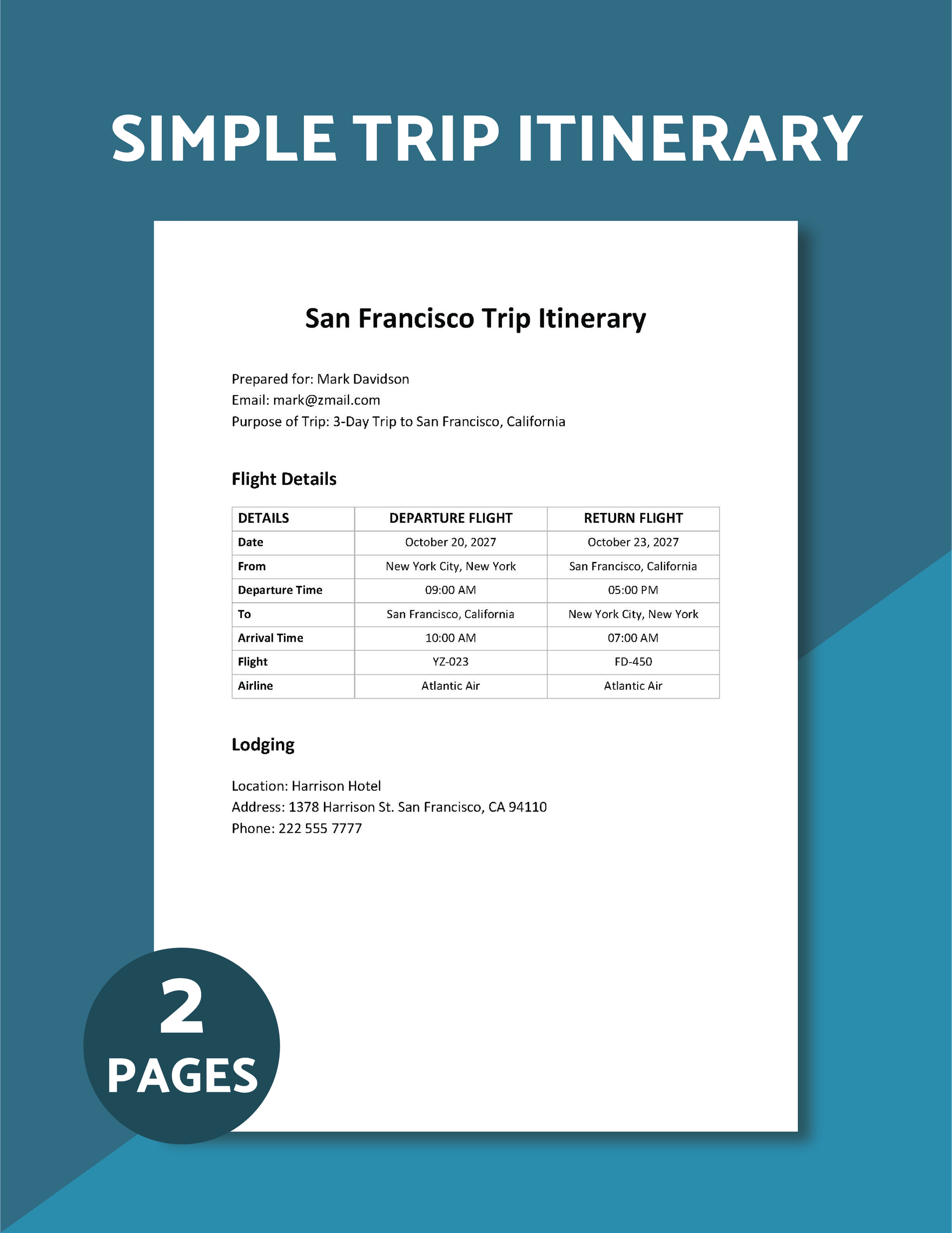 Simple Trip Itinerary Template in GDocsLink, MS Word Download