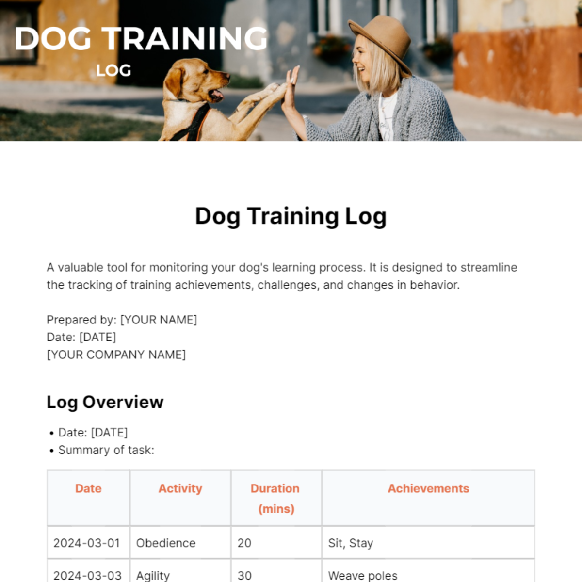 Free Dog Training Log Template