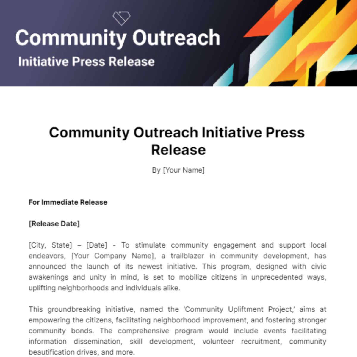 Community Outreach Initiative Press Release Template