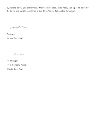Free Sales Trainer Onboarding Agreement Template to Edit Online