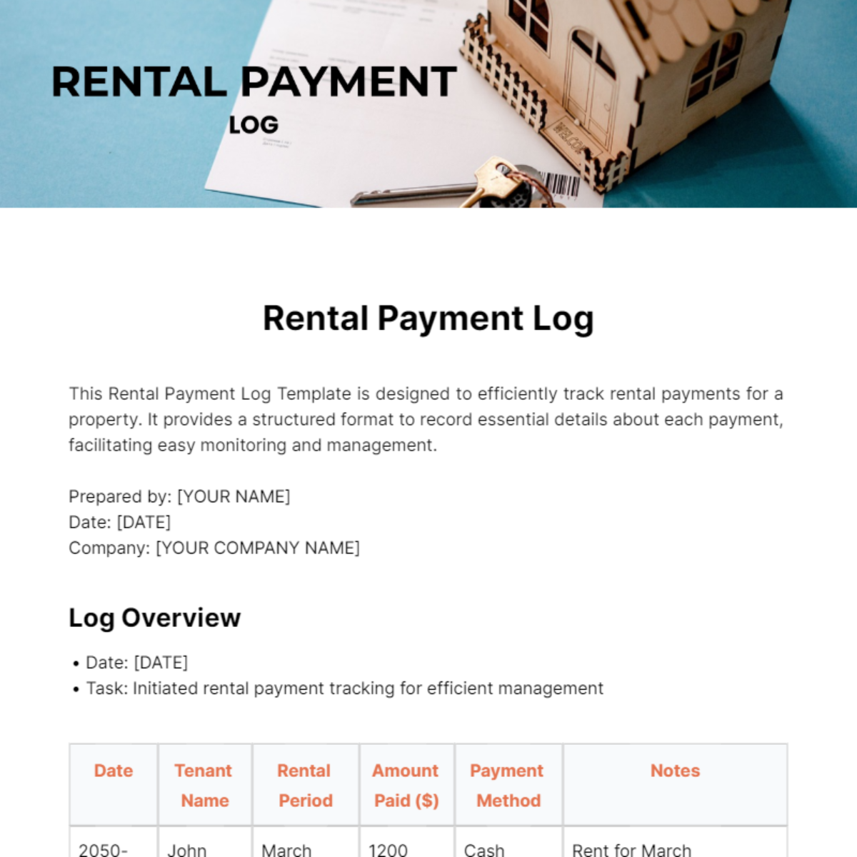 Free Rental Payment Log Template