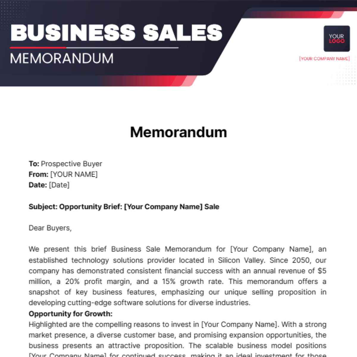 Free Business Sale Memorandum