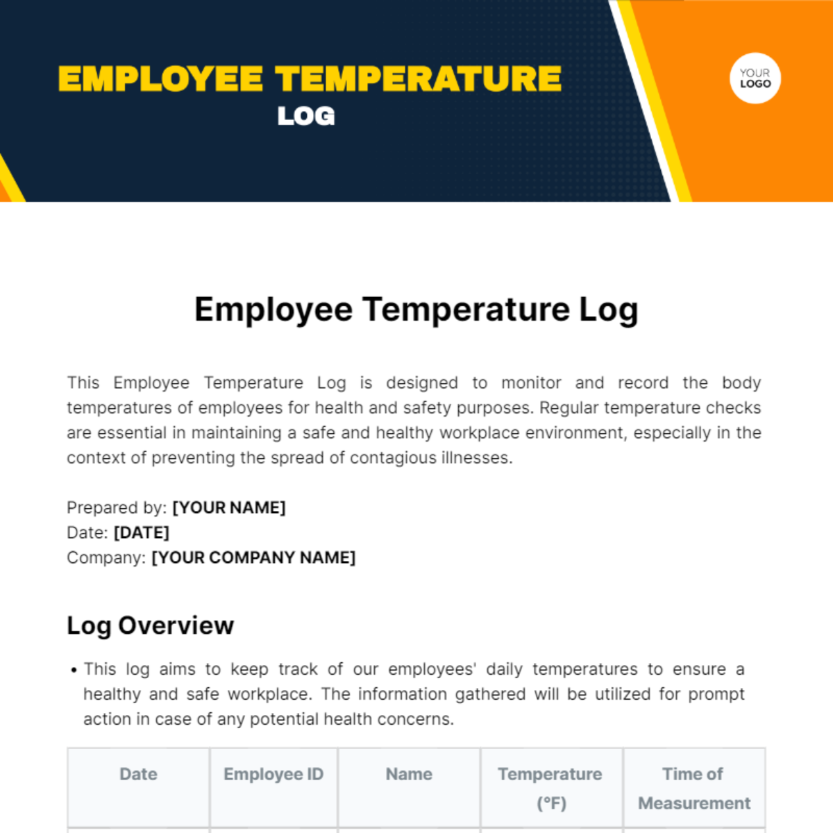 Free Employee Temperature Log Template