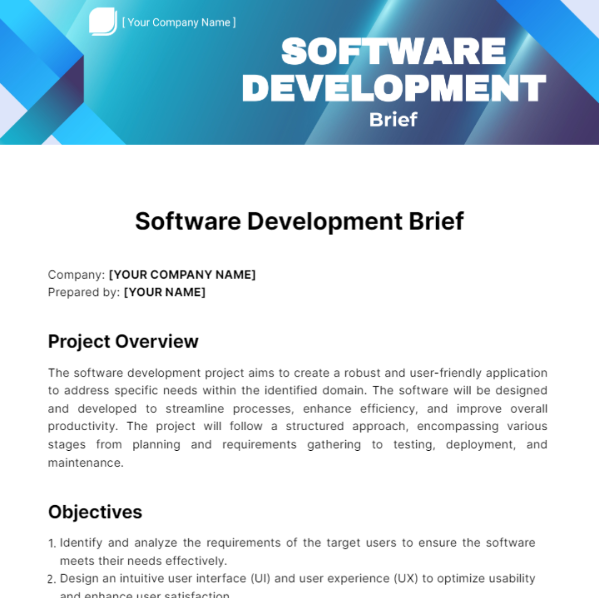 Software Development Brief Template - Edit Online & Download