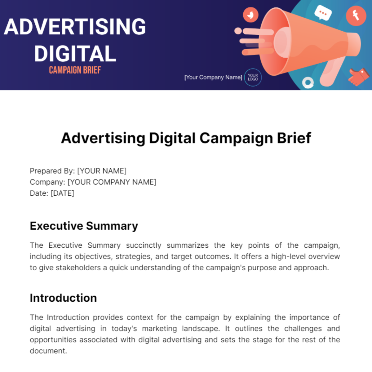 Advertising Digital Campaign Brief Template
