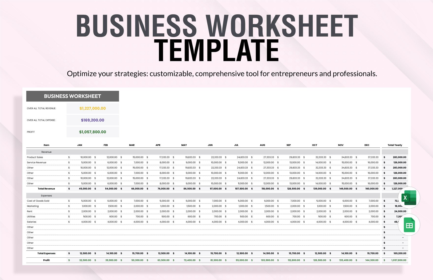 Business Worksheet Template in Excel, Google Sheets