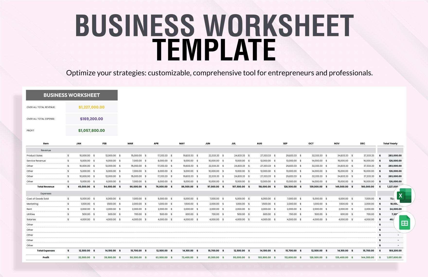 Business Worksheet Template in Excel, Google Sheets - Download | Template.net