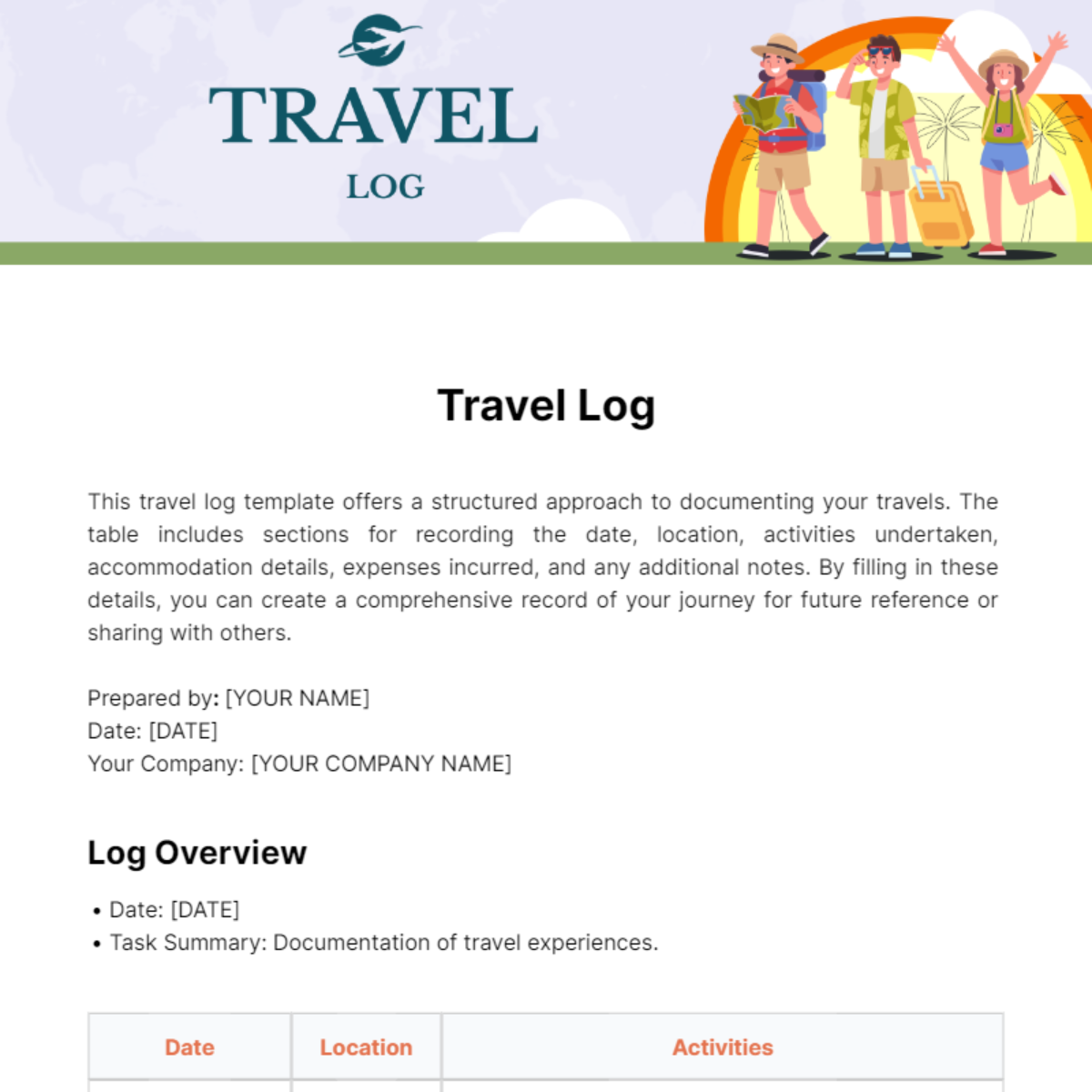 Free Travel Log Template