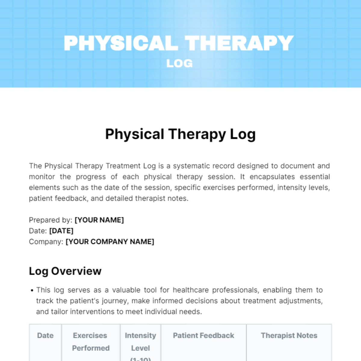 Physical Therapy Log Template