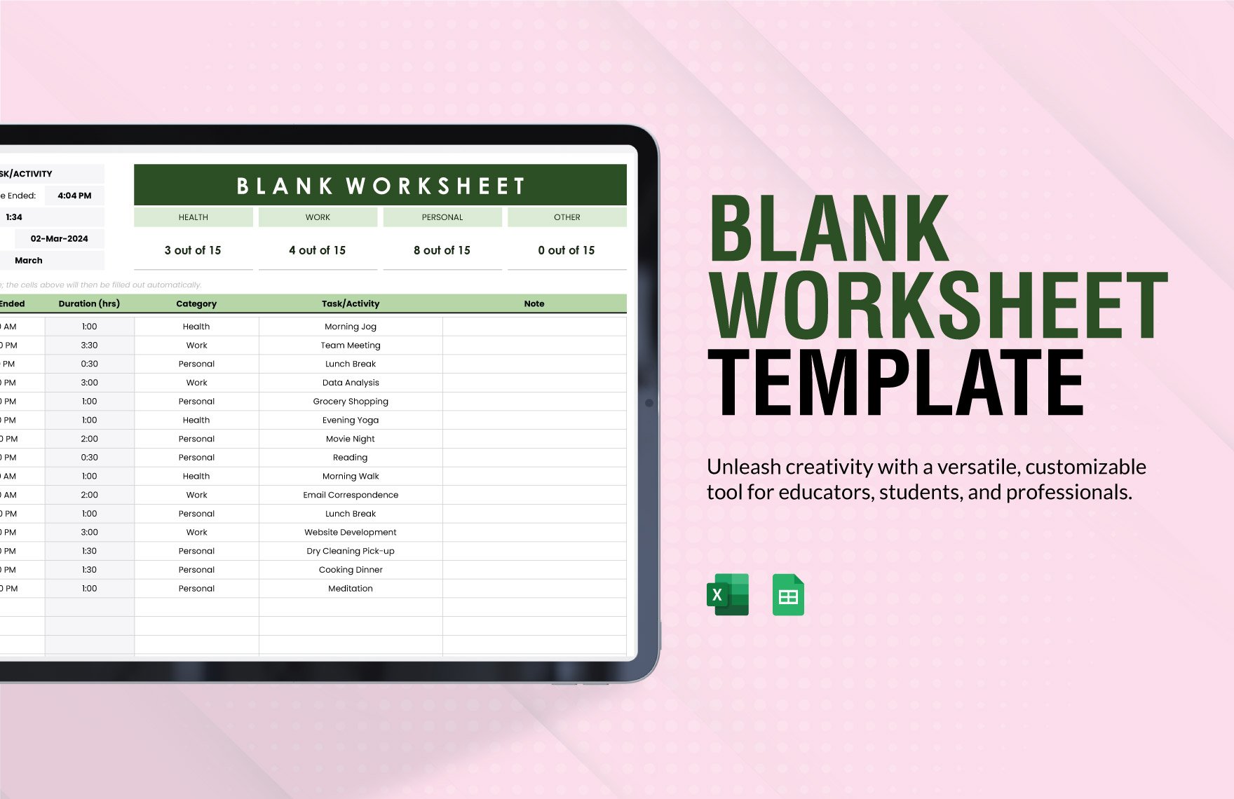 Blank Worksheet Template in Excel, Google Sheets