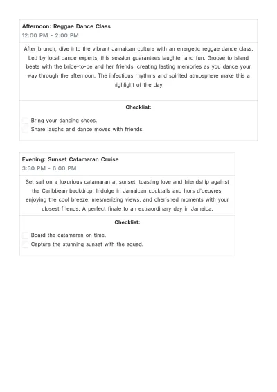 Free Jamaica Bachelorette Party Itinerary Template to Edit Online