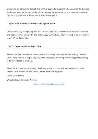 Free South Dakota Trip Itinerary Template to Edit Online