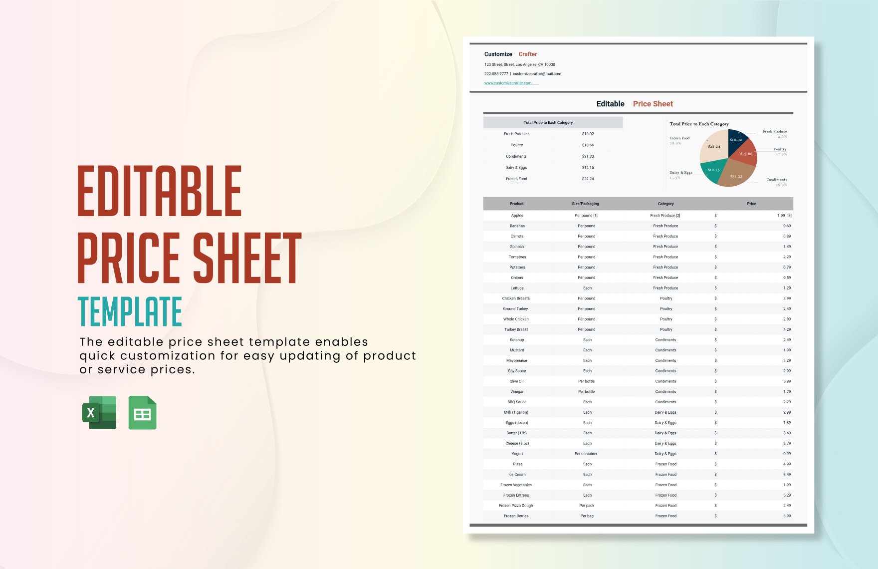 Editable Price Sheet Template in Excel, Google Sheets