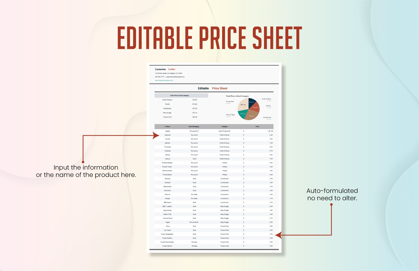 Editable Price Sheet Template
