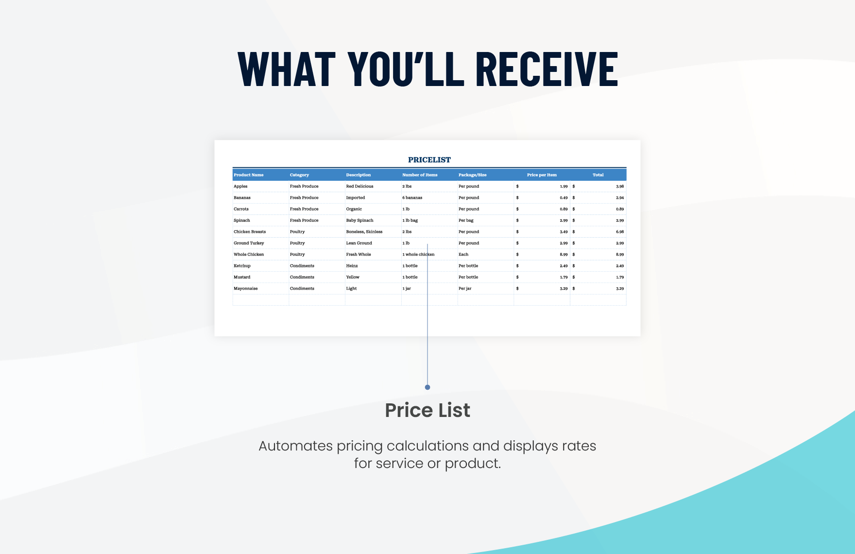Price Sheet Calculator Template