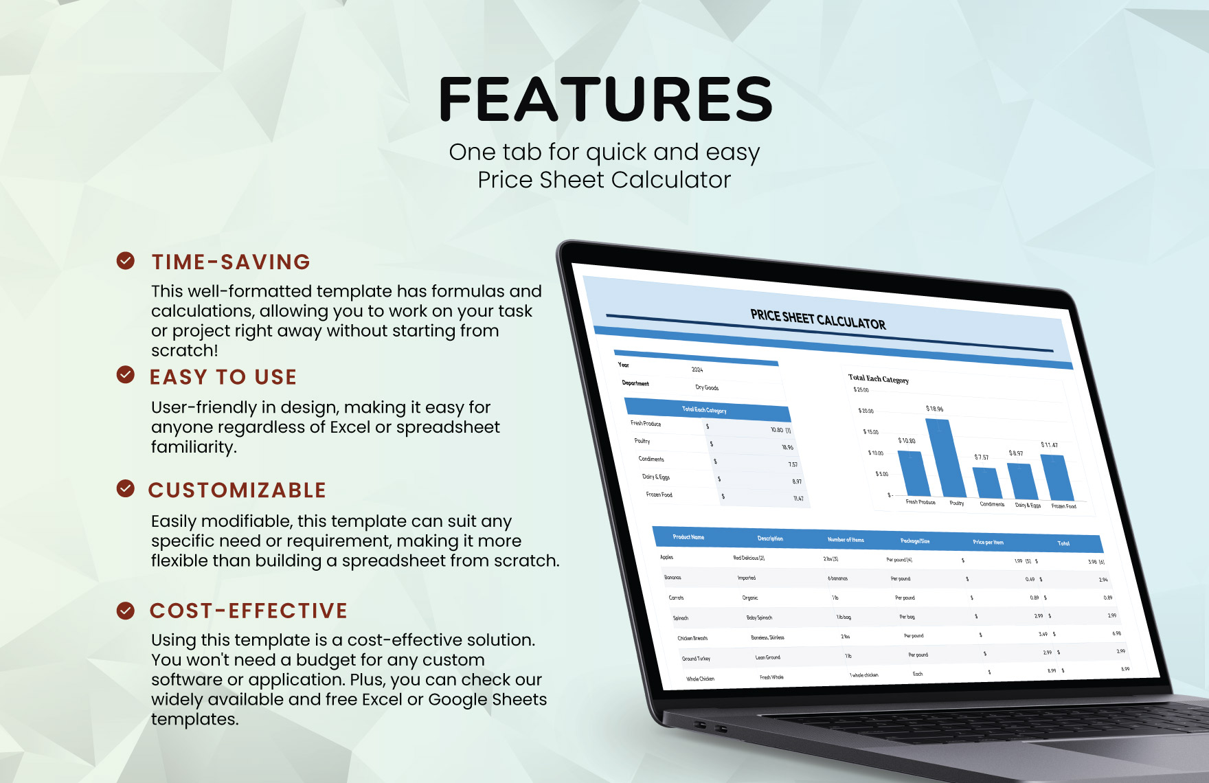 Price Sheet Calculator Template