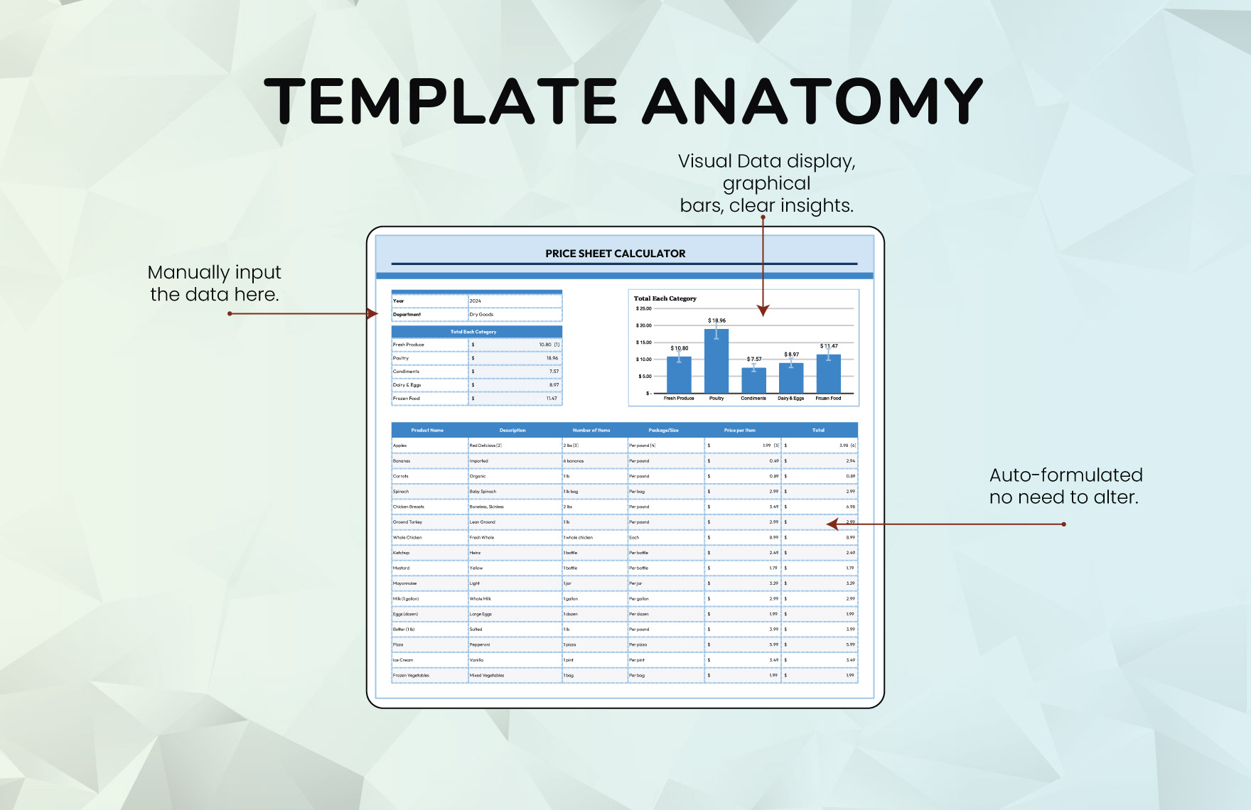 Price Sheet Calculator Template