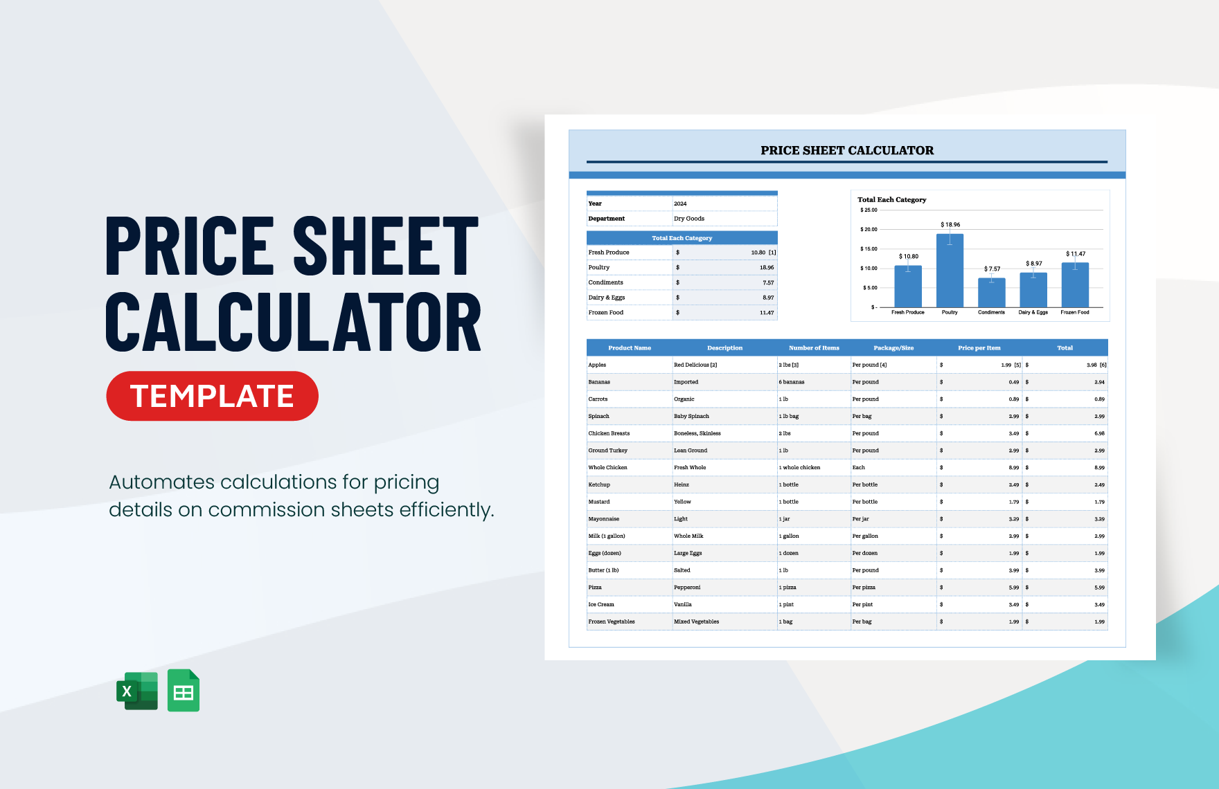 Price Sheet Calculator Template in Excel, Google Sheets