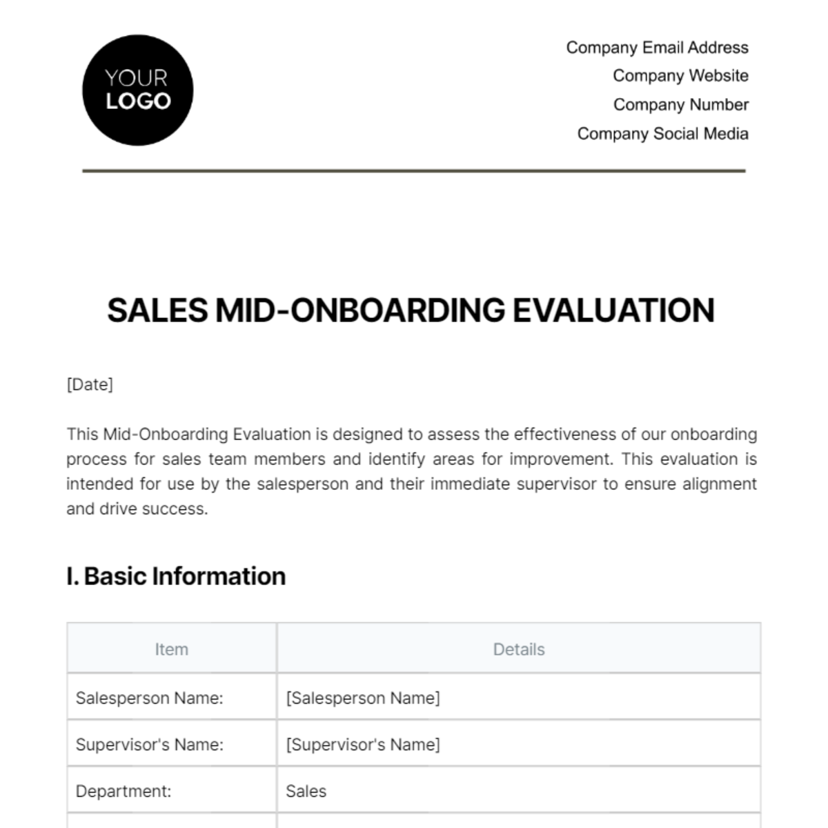 Free Sales Mid-Onboarding Evaluation Template