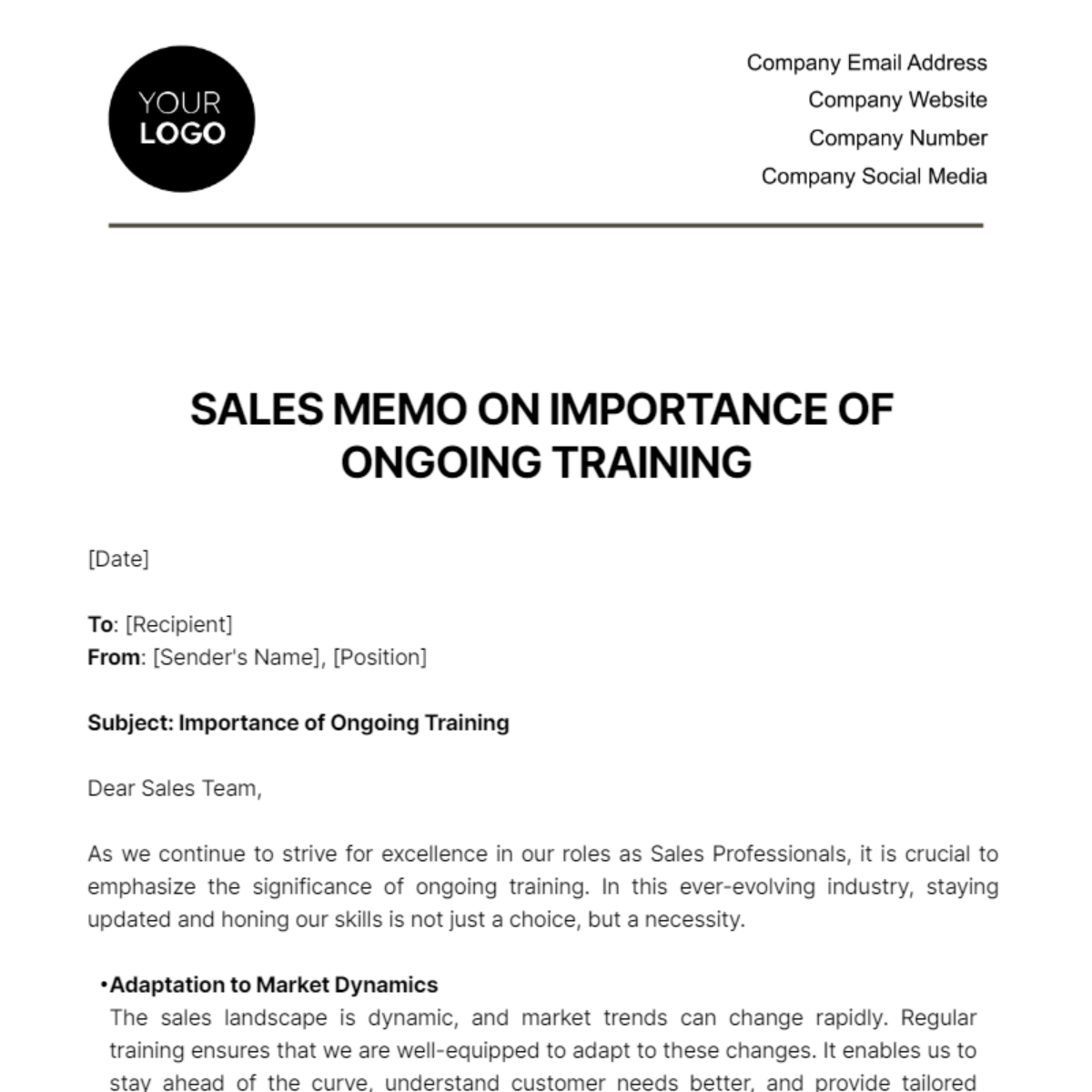 Free Sales Memo on Importance of Ongoing Training Template