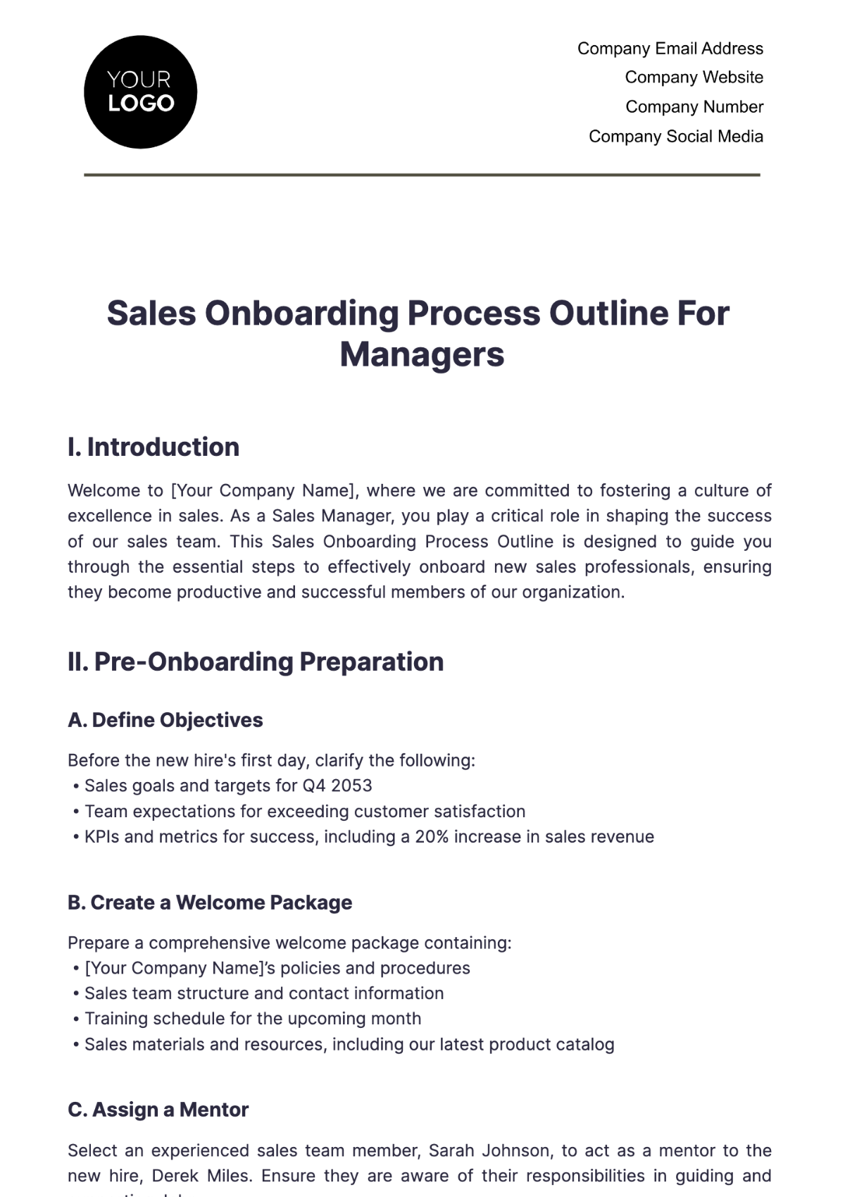 Sales Onboarding Process Outline for Managers Template - Edit Online & Download