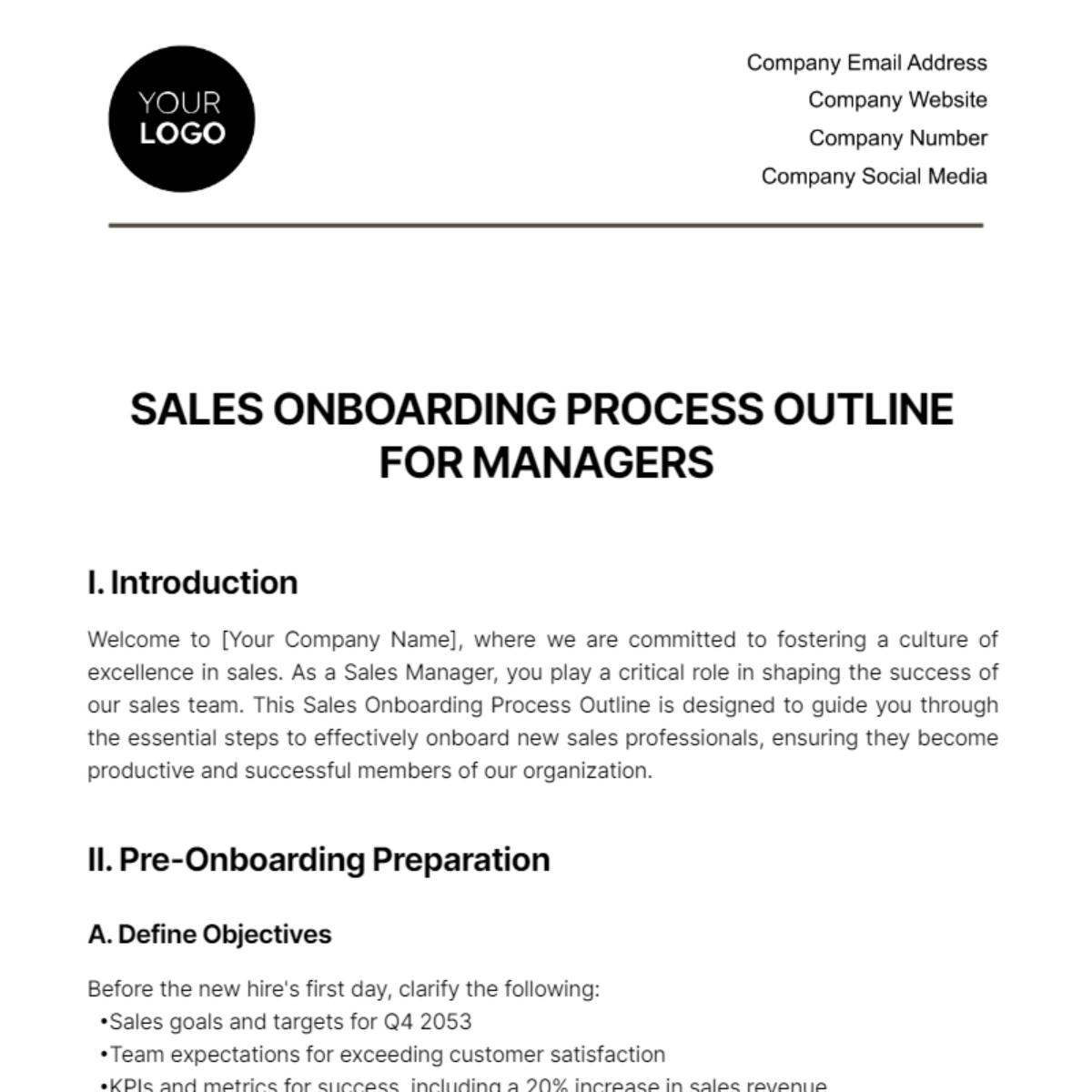 Sales Onboarding Process Outline for Managers Template