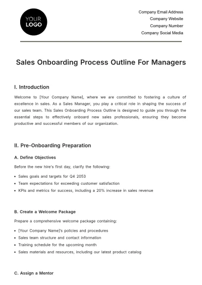 Free Sales Onboarding Process Outline for Managers Template to Edit Online