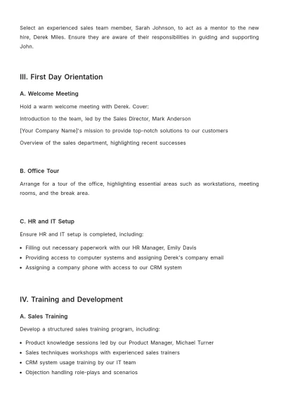 Free Sales Onboarding Process Outline for Managers Template to Edit Online