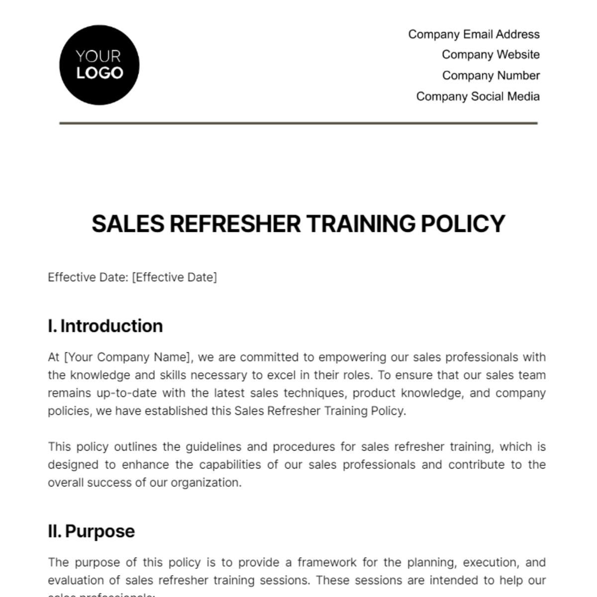 Free Sales Refresher Training Policy Template