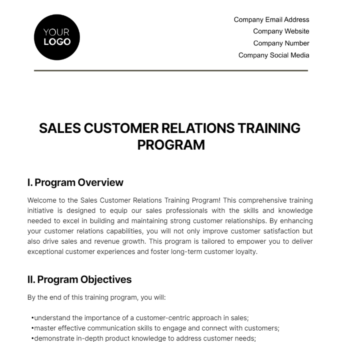 Free Sales Customer Relations Training Program Template