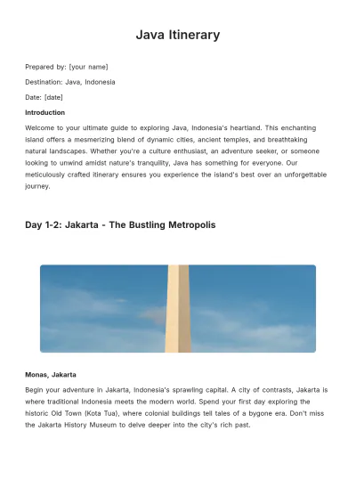 Free Java Itinerary Itinerary Template to Edit Online