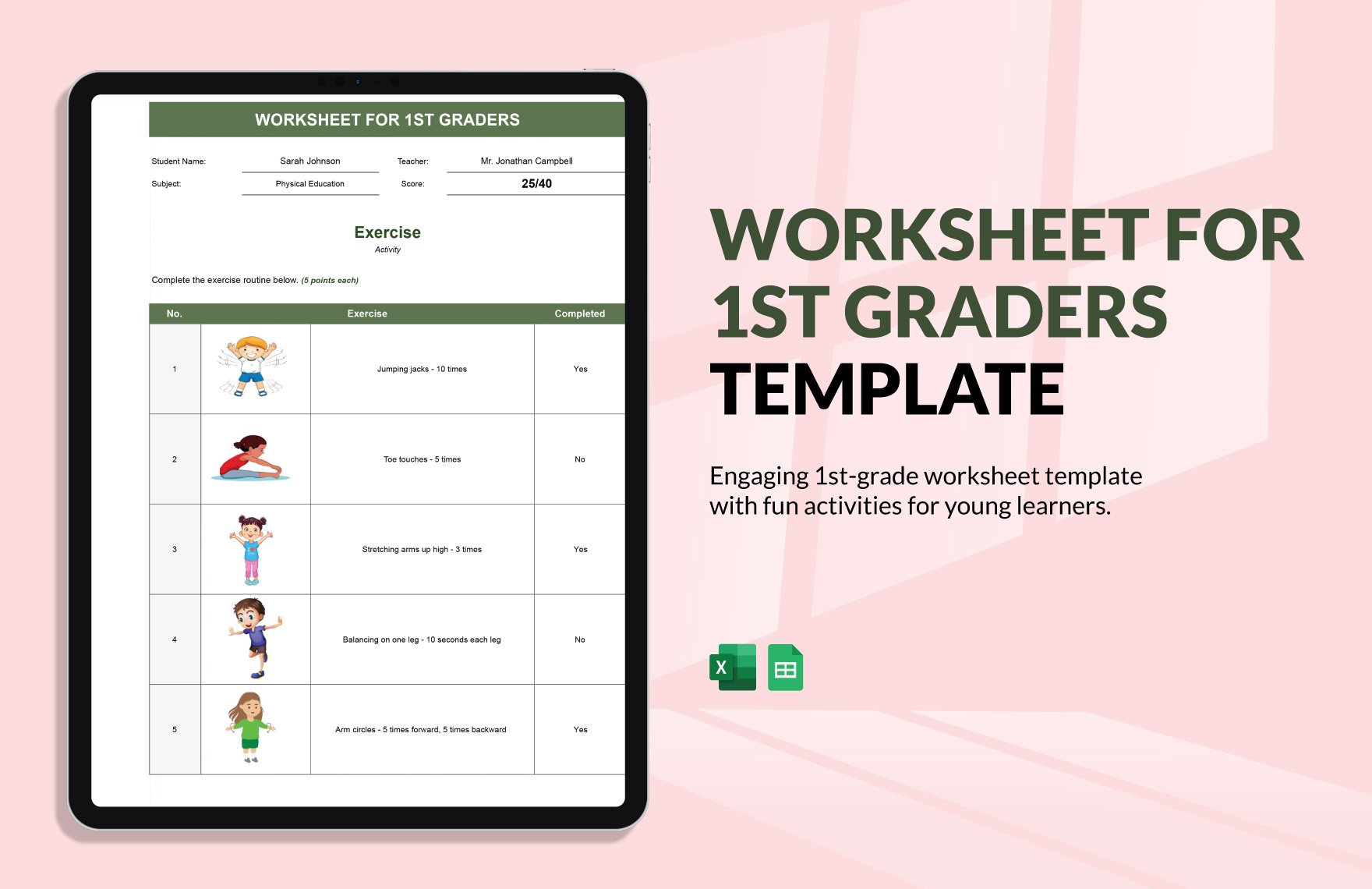 Worksheet For 1st Graders Template in Excel, Google Sheets
